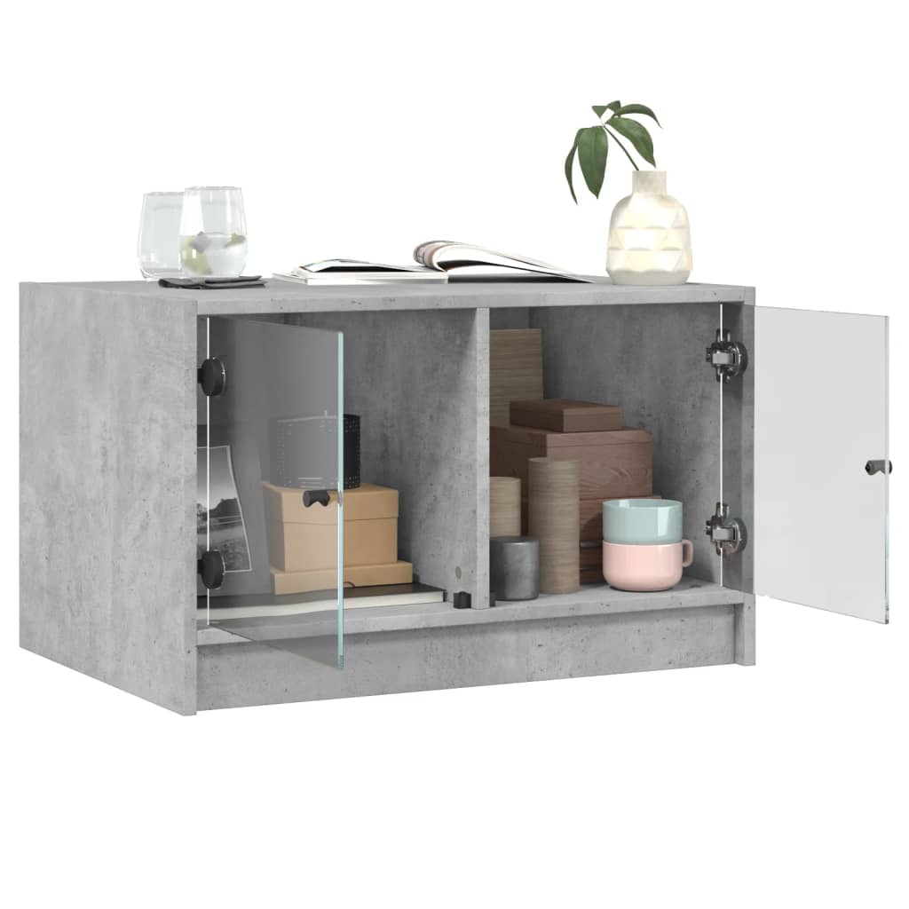 Table basse avec portes en verre gris béton 68x50x42 cm - Tables basses