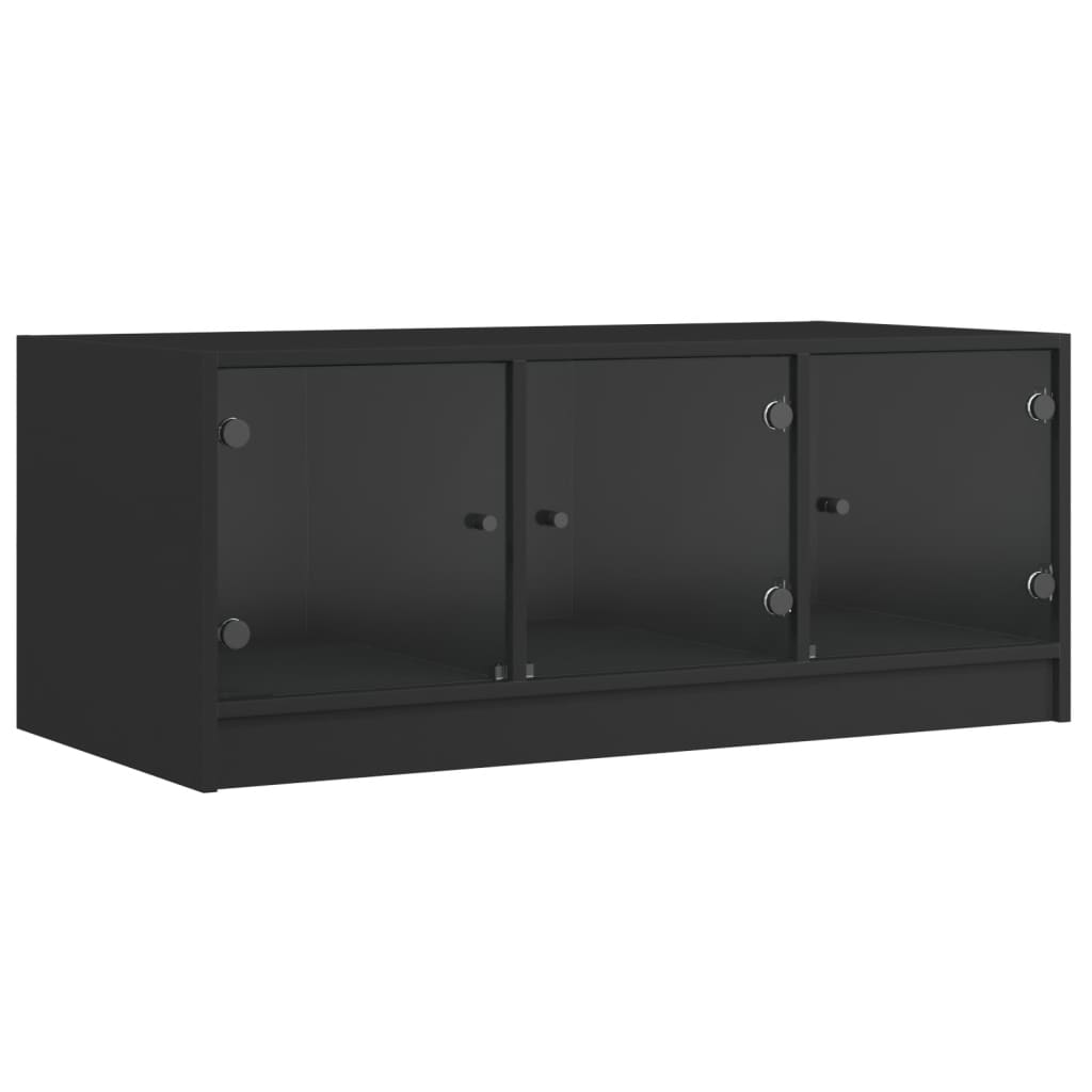 Table basse avec portes en verre noir 102x50x42 cm - Tables basses