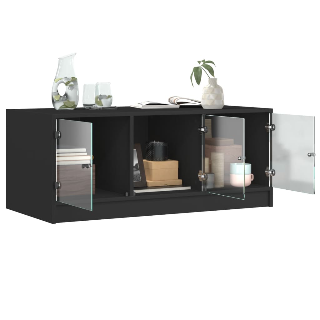 Table basse avec portes en verre noir 102x50x42 cm - Tables basses