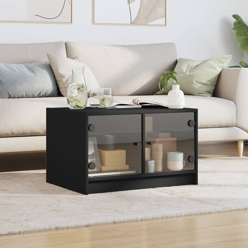 Table basse avec portes en verre noir 68x50x42 cm - Tables basses