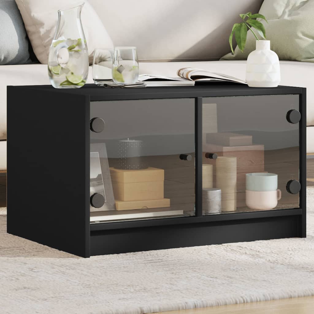 Table basse avec portes en verre noir 68x50x42 cm - Tables basses
