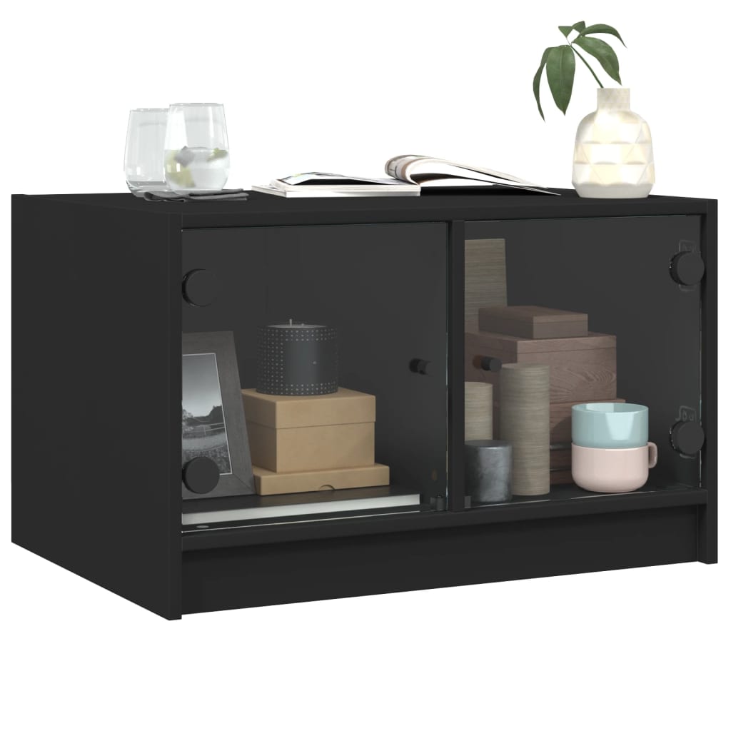 Table basse avec portes en verre noir 68x50x42 cm - Tables basses