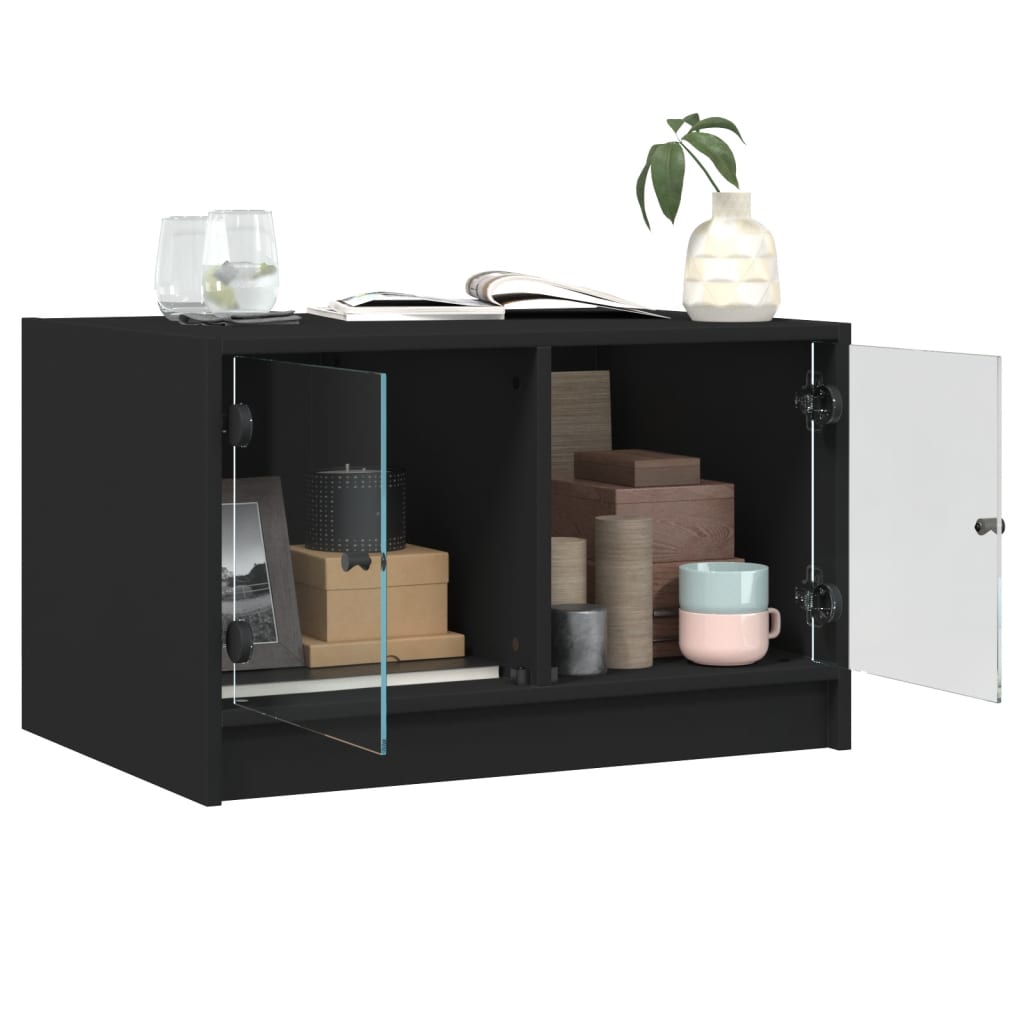 Table basse avec portes en verre noir 68x50x42 cm - Tables basses