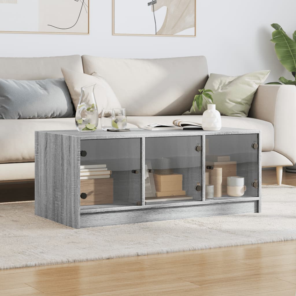 Table basse avec portes en verre sonoma gris 102x50x42 cm - Tables basses