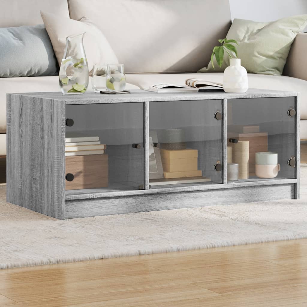 Table basse avec portes en verre sonoma gris 102x50x42 cm - Tables basses