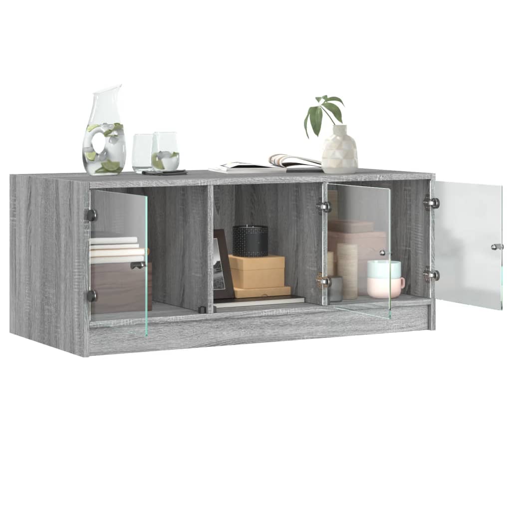 Table basse avec portes en verre sonoma gris 102x50x42 cm - Tables basses