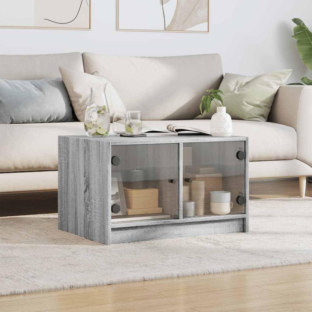 Table basse avec portes en verre sonoma gris 68x50x42 cm - Tables basses