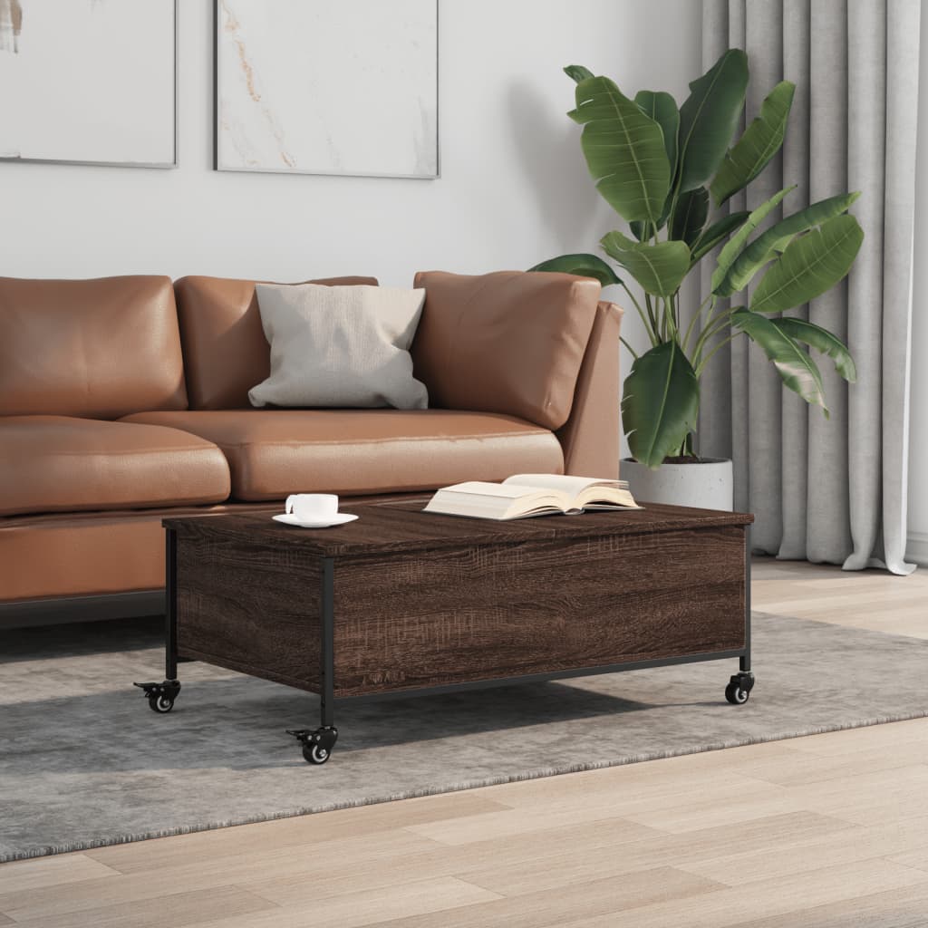Table basse avec roulettes chêne marron bois d’ingénierie - Tables basses