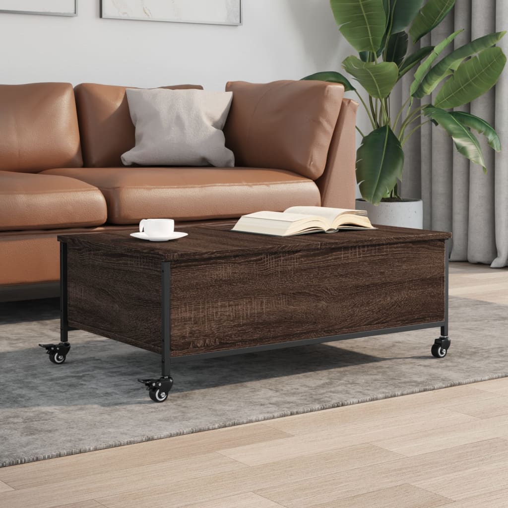 Table basse avec roulettes chêne marron bois d’ingénierie - Tables basses
