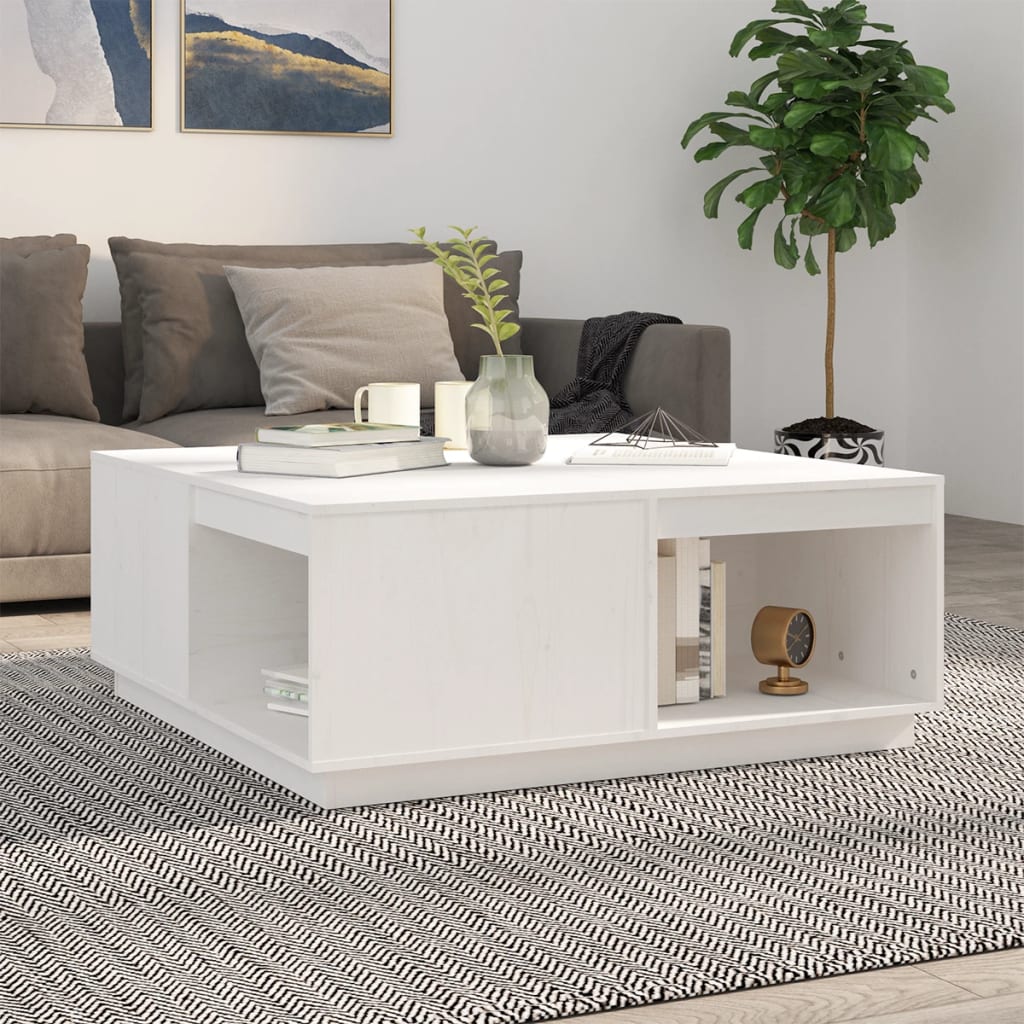 Table basse Blanc 100x101x40,5 cm Bois massif de pin - Tables basses