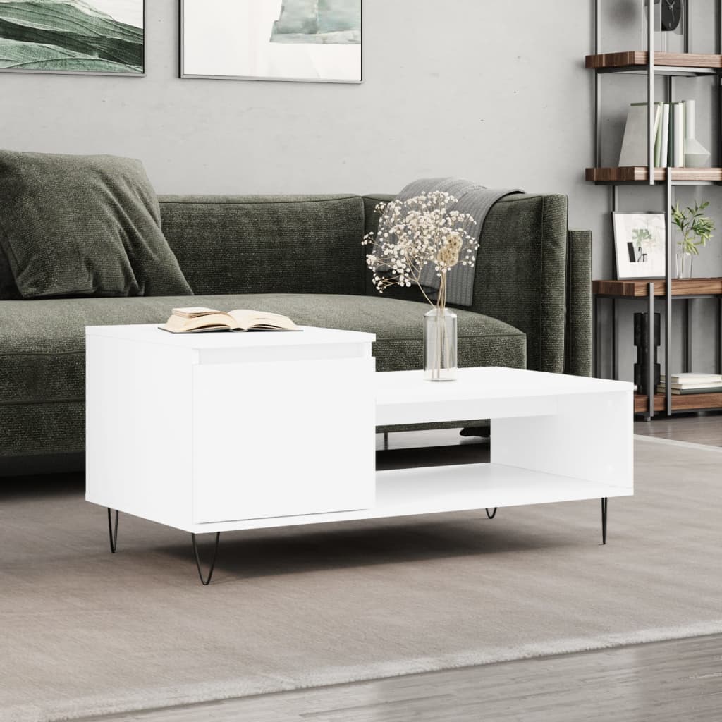 Table basse Blanc 100x50x45 cm Bois d’ingénierie - Tables basses