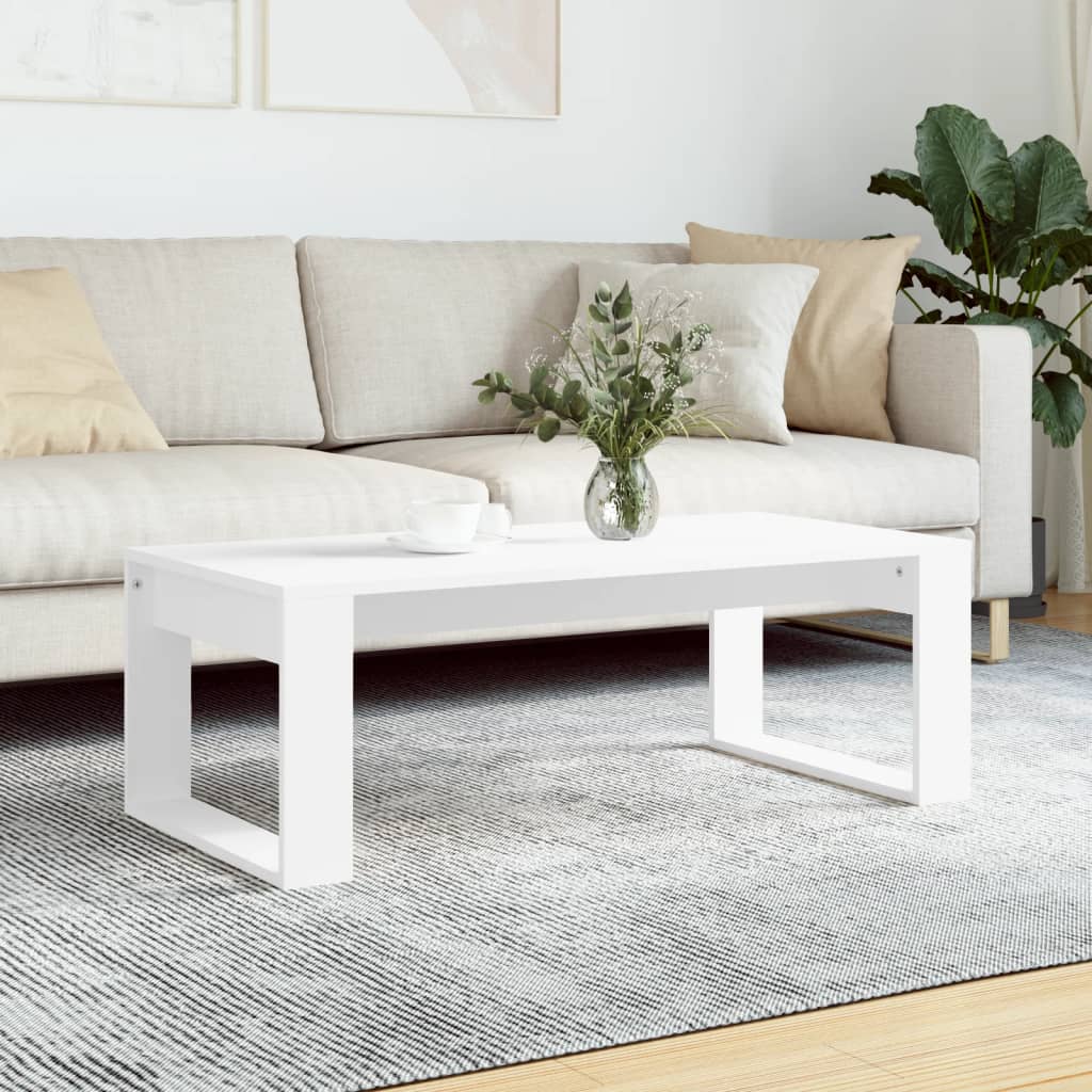 Table basse blanc 102x50x35 cm bois d’ingénierie - Tables basses