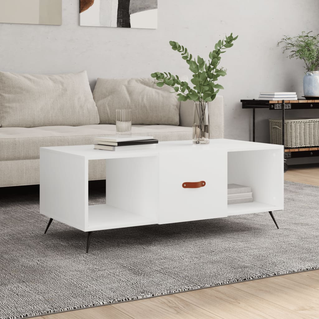 Table basse blanc 102x50x40 cm bois d’ingénierie - Tables basses