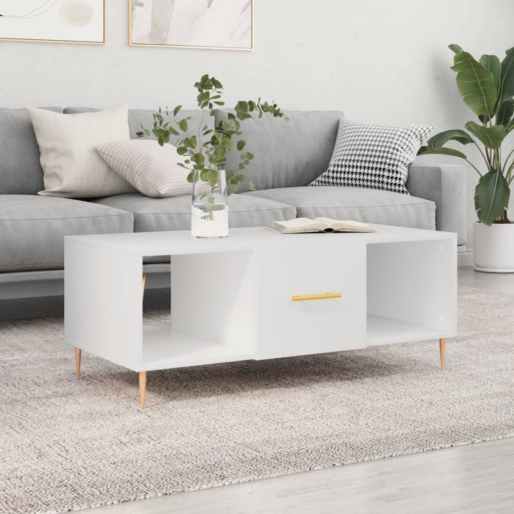 Table basse blanc 102x50x40 cm bois d’ingénierie - Tables basses