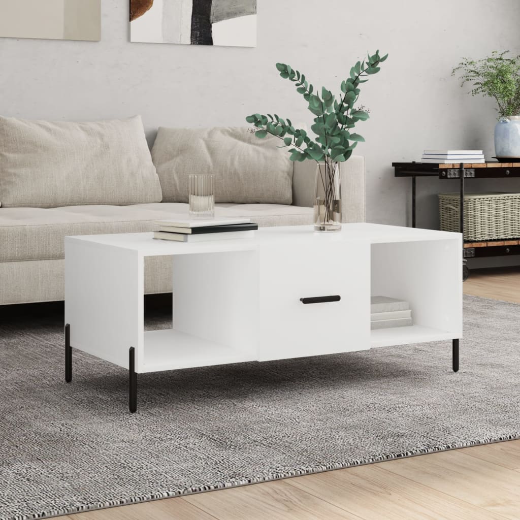 Table basse blanc 102x50x40 cm bois d’ingénierie - Tables basses