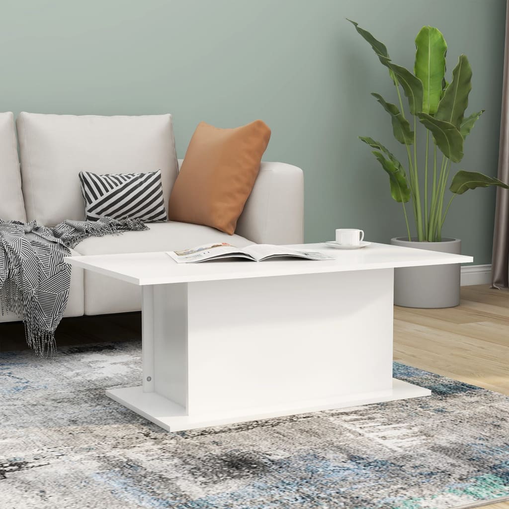 Table basse blanc 102x55,5x40 cm bois d’ingénierie - Tables basses