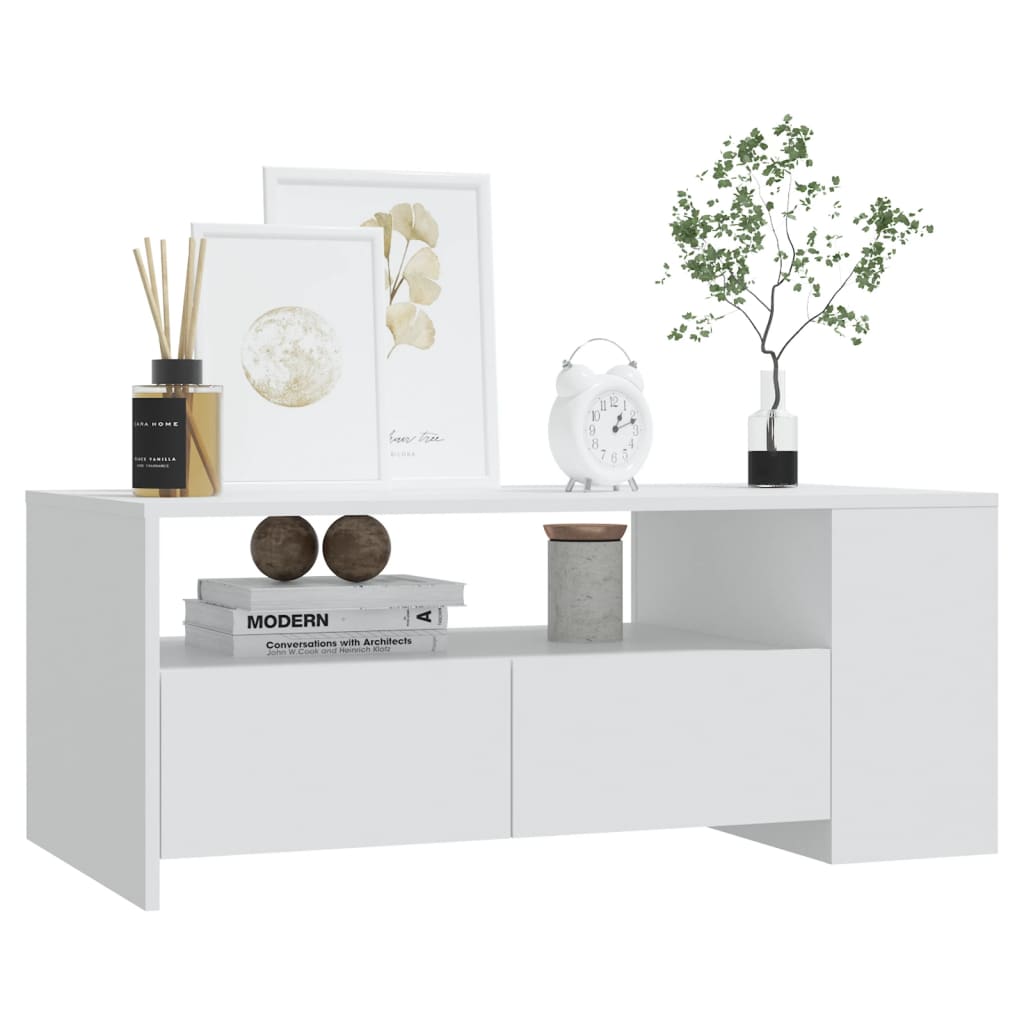 Table basse blanc 102x55x42 cm bois d’ingénierie - Tables basses