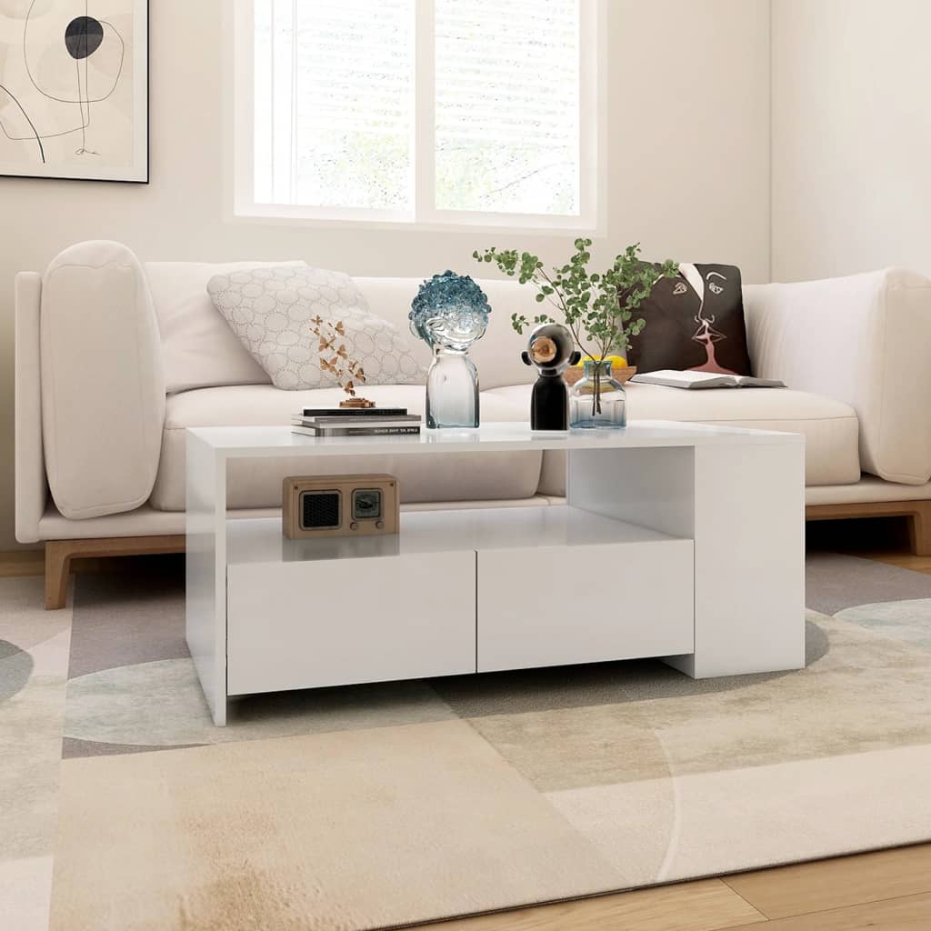 Table basse blanc 102x55x42 cm bois d’ingénierie - Tables basses