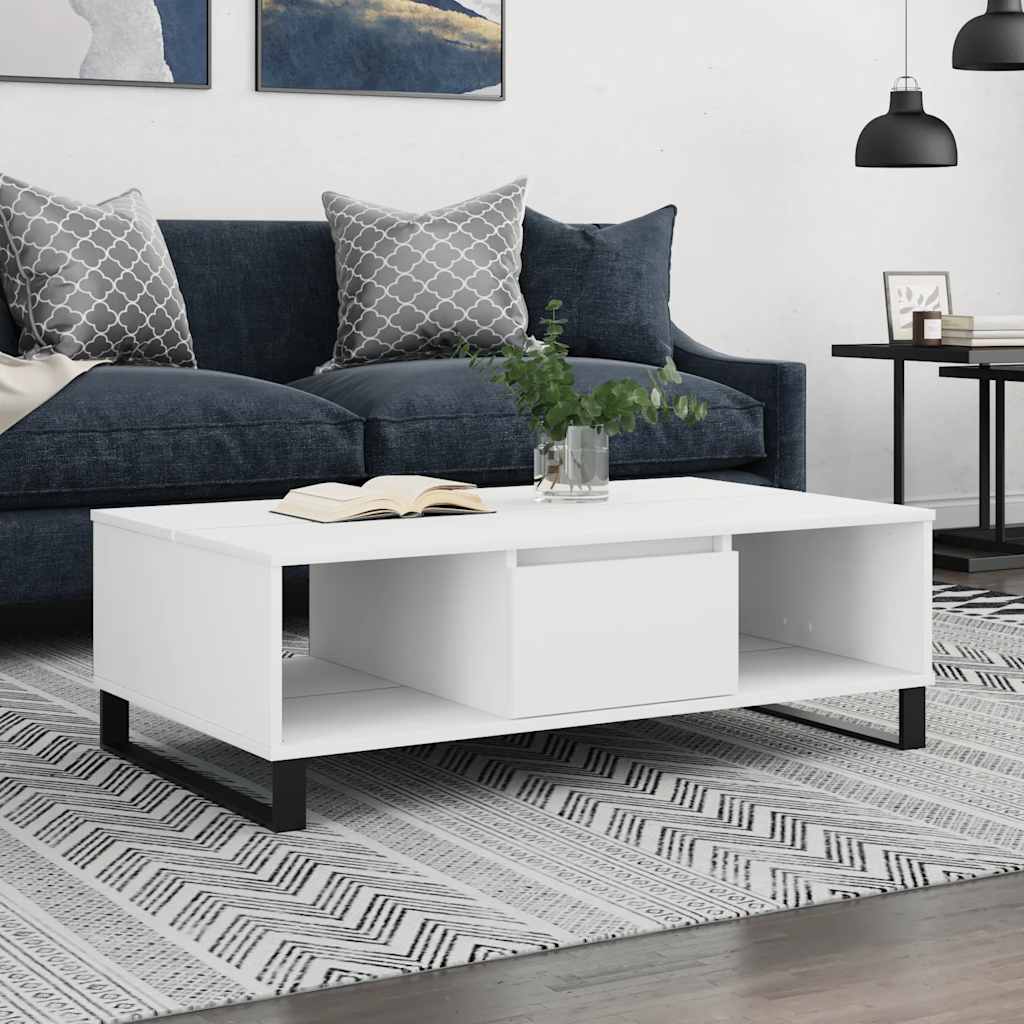 Table basse blanc 104x60x35 cm bois d’ingénierie - Tables basses
