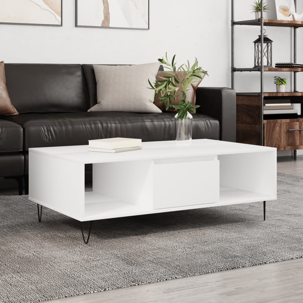 Table basse blanc 104x60x35 cm bois d’ingénierie - Tables basses