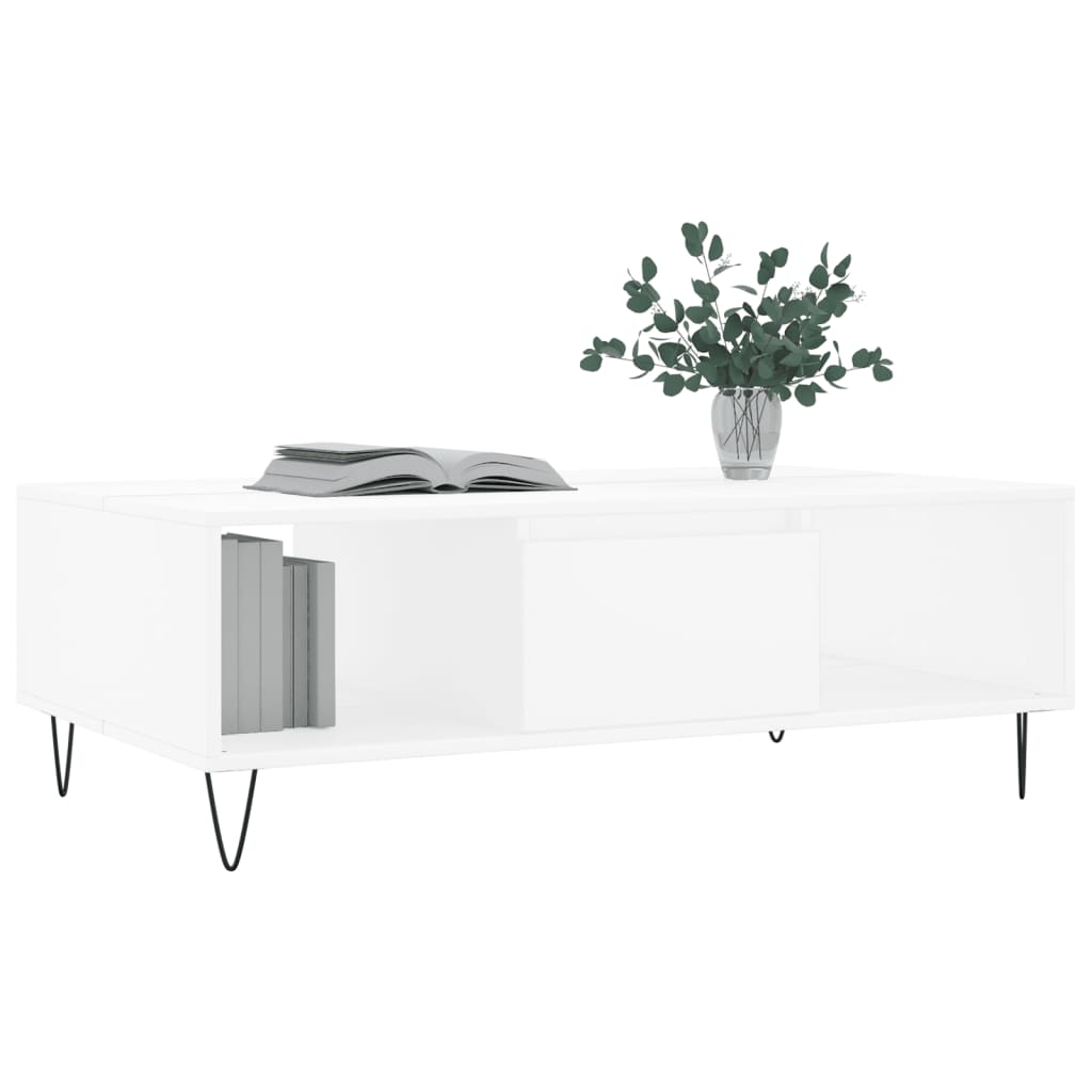 Table basse blanc 104x60x35 cm bois d’ingénierie - Tables basses
