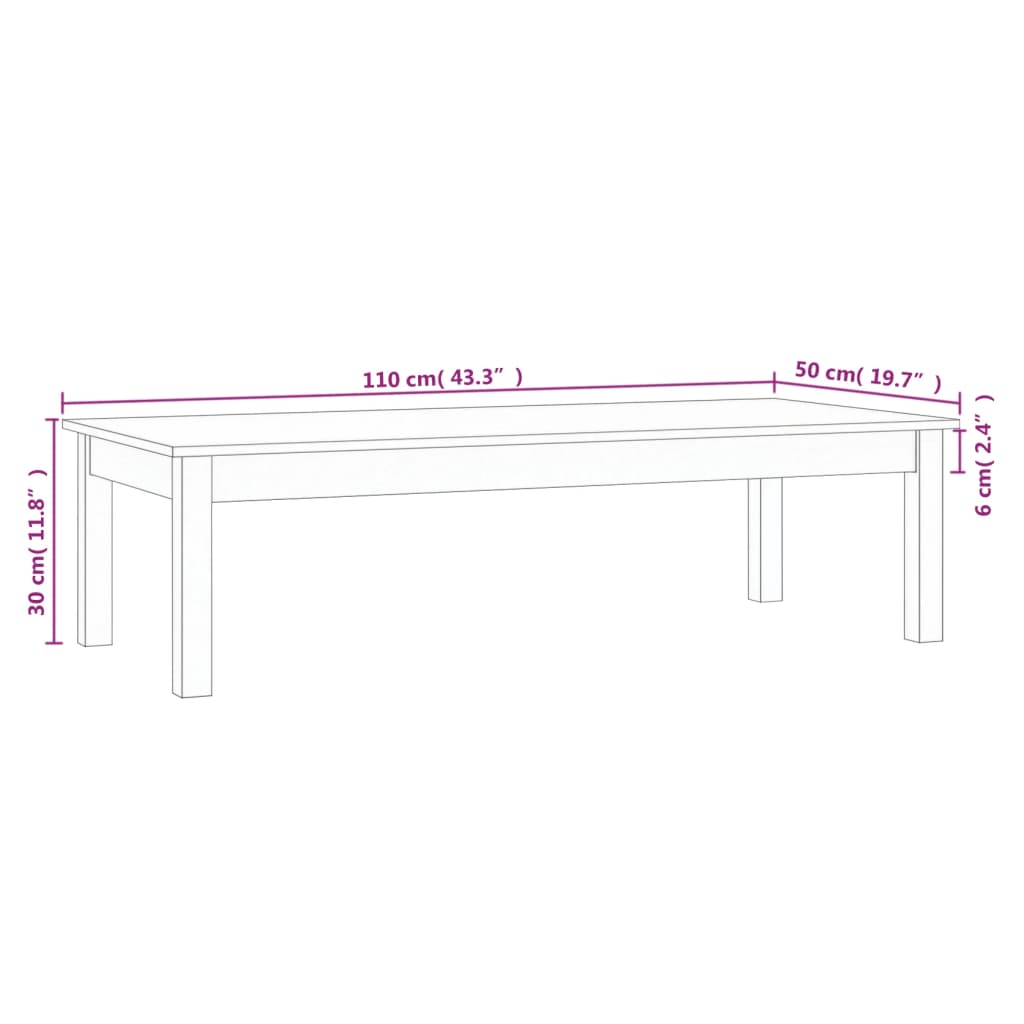 Table basse Blanc 110x50x30 cm Bois massif de pin - Tables basses