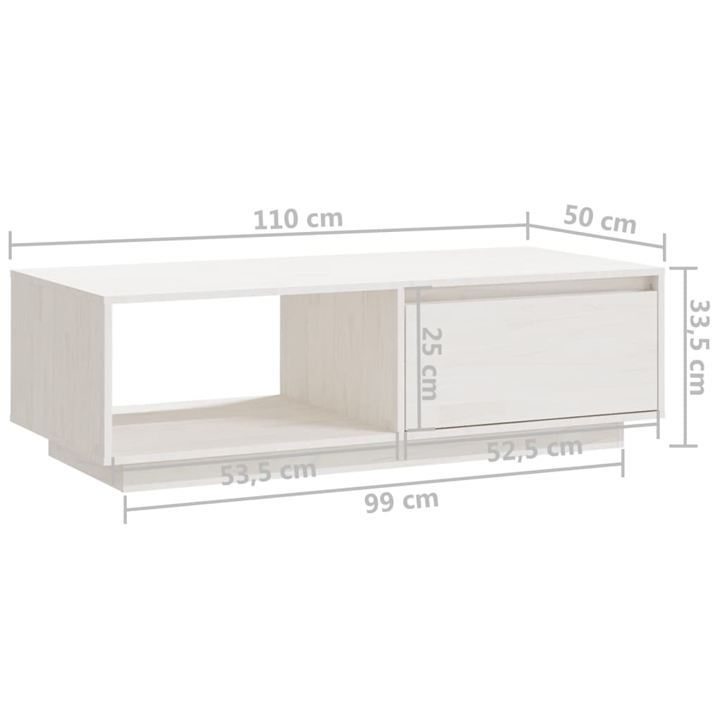 Table basse blanc 110x50x33,5 cm bois de pin massif - Tables basses
