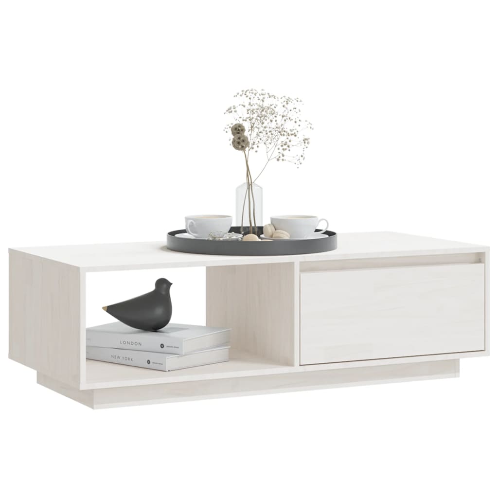 Table basse blanc 110x50x33,5 cm bois de pin massif - Tables basses