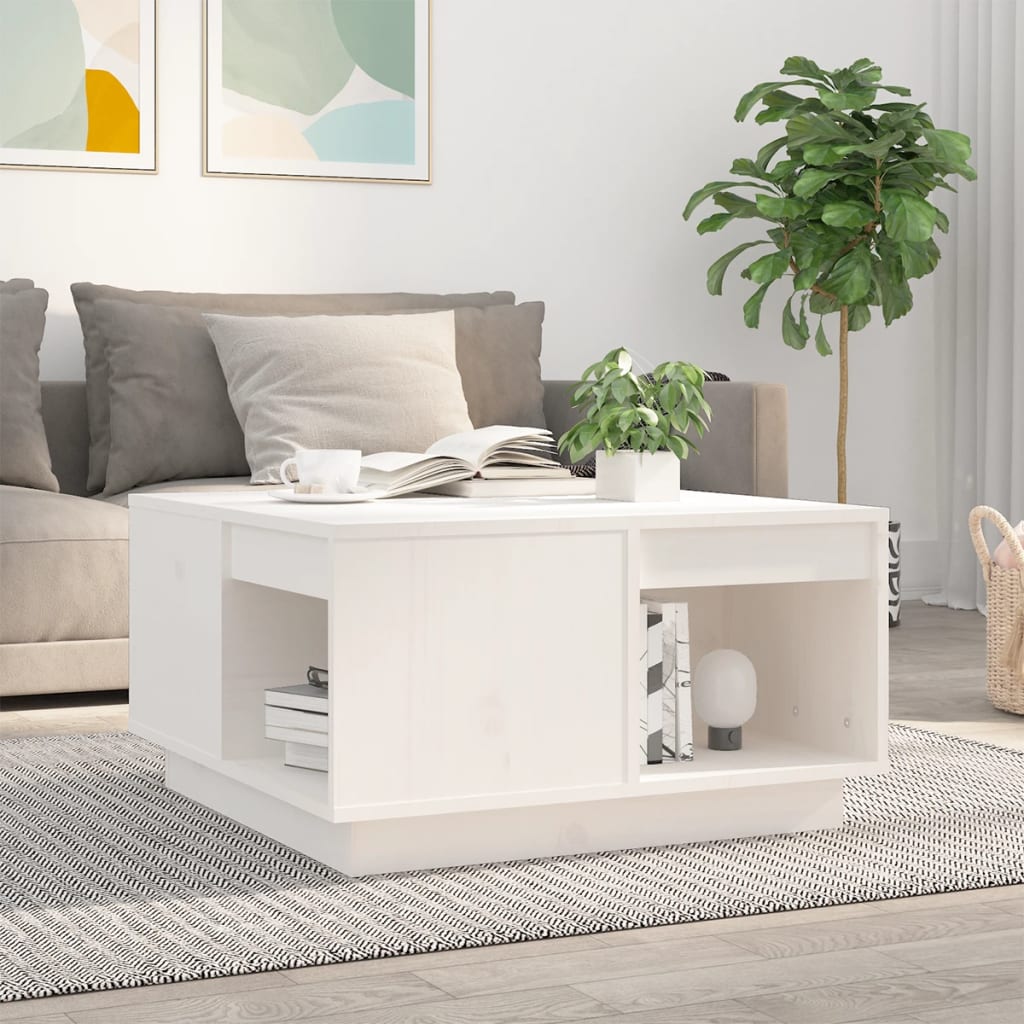 Table basse Blanc 60x61x32,5 cm Bois massif de pin - Tables basses