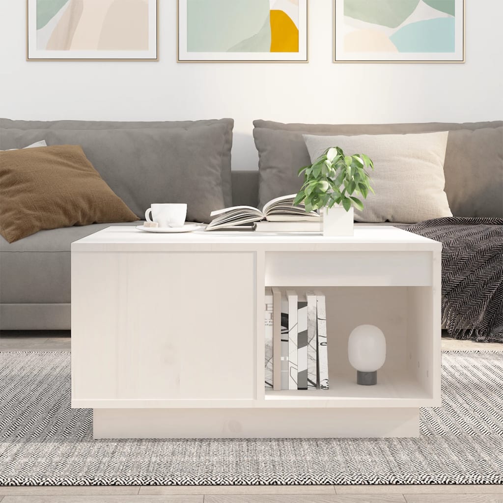 Table basse Blanc 60x61x32,5 cm Bois massif de pin - Tables basses