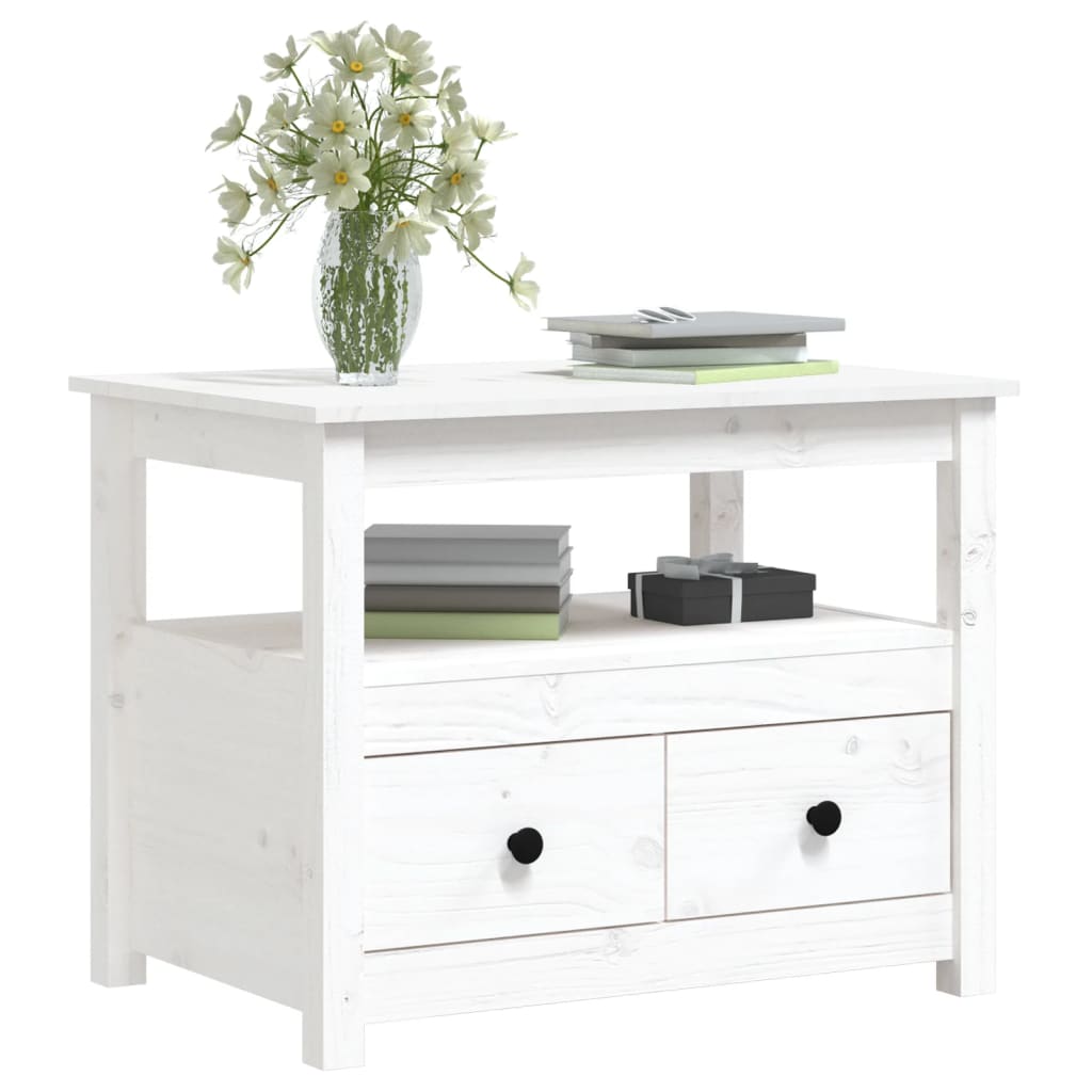 Table basse Blanc 71x49x55 cm Bois massif de pin - Tables basses