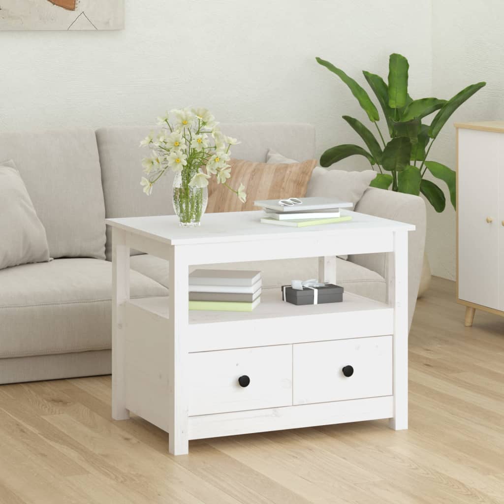 Table basse Blanc 71x49x55 cm Bois massif de pin - Tables basses