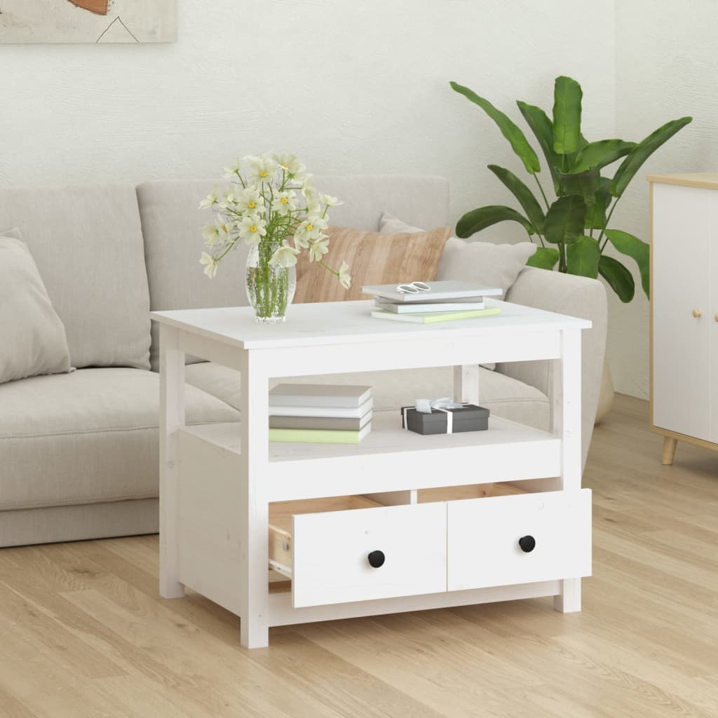 Table basse Blanc 71x49x55 cm Bois massif de pin - Tables basses