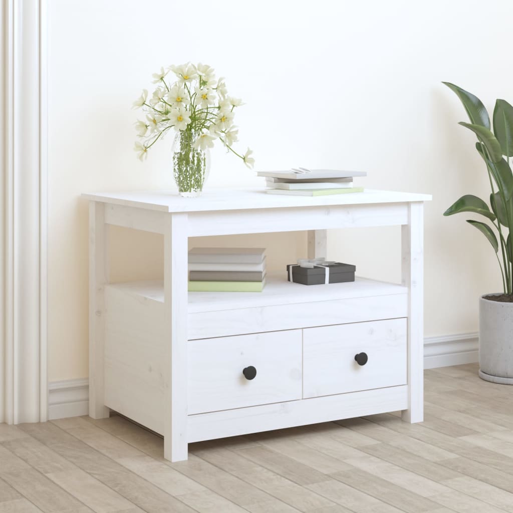Table basse Blanc 71x49x55 cm Bois massif de pin - Tables basses
