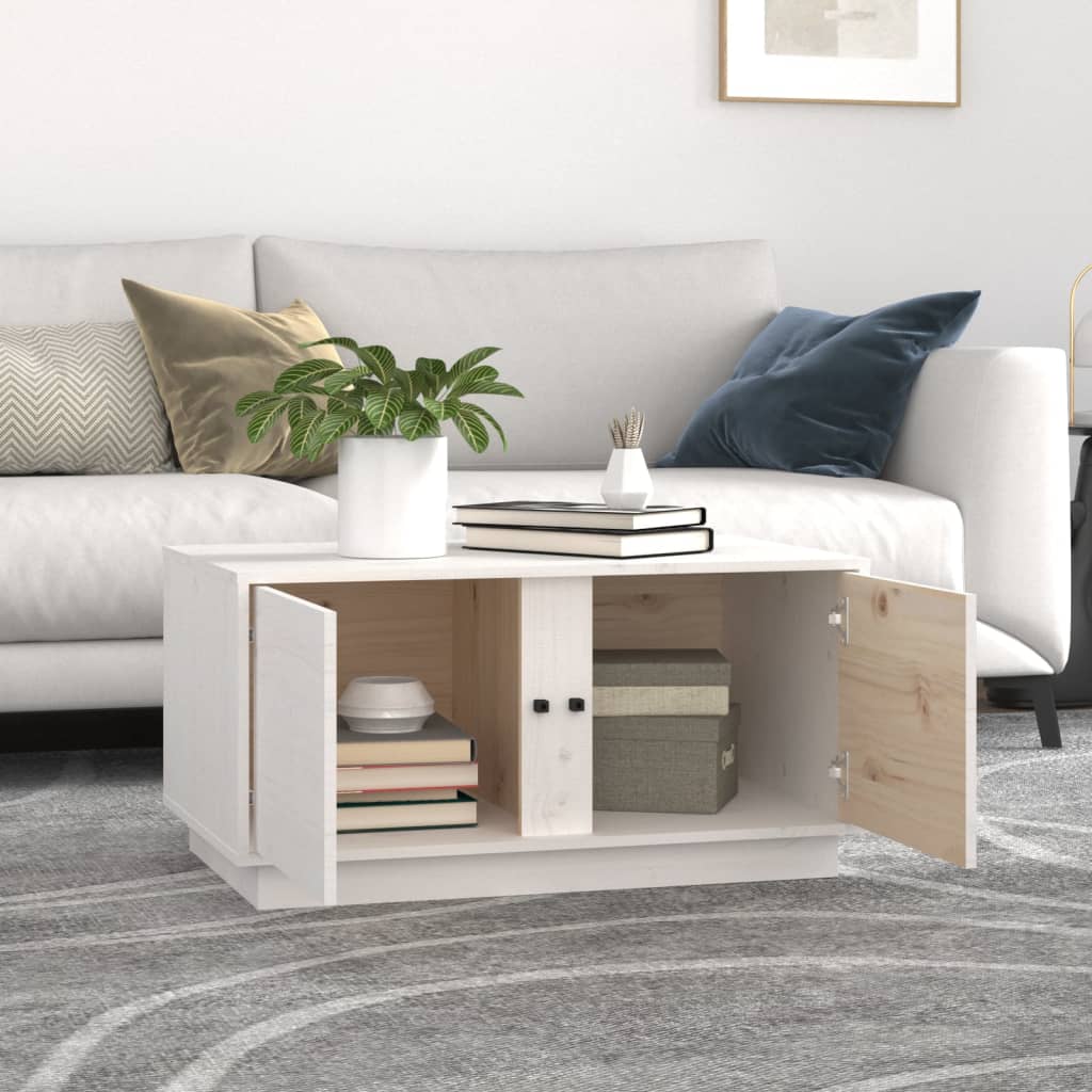 Table basse Blanc 80x50x40 cm Bois massif de pin - Tables basses