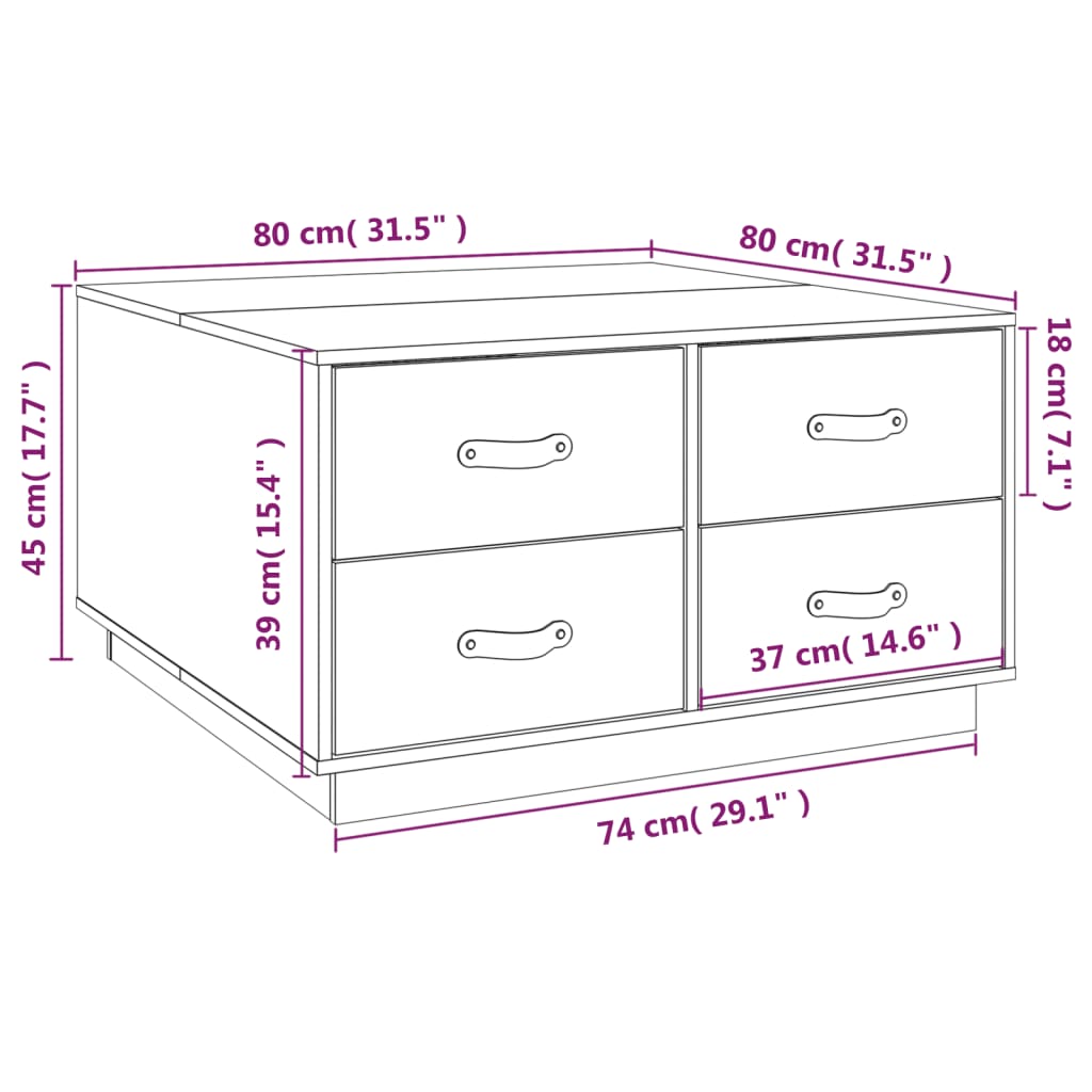 Table basse Blanc 80x80x45 cm Bois massif de pin - Tables basses