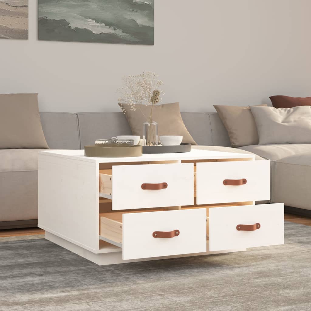 Table basse Blanc 80x80x45 cm Bois massif de pin - Tables basses