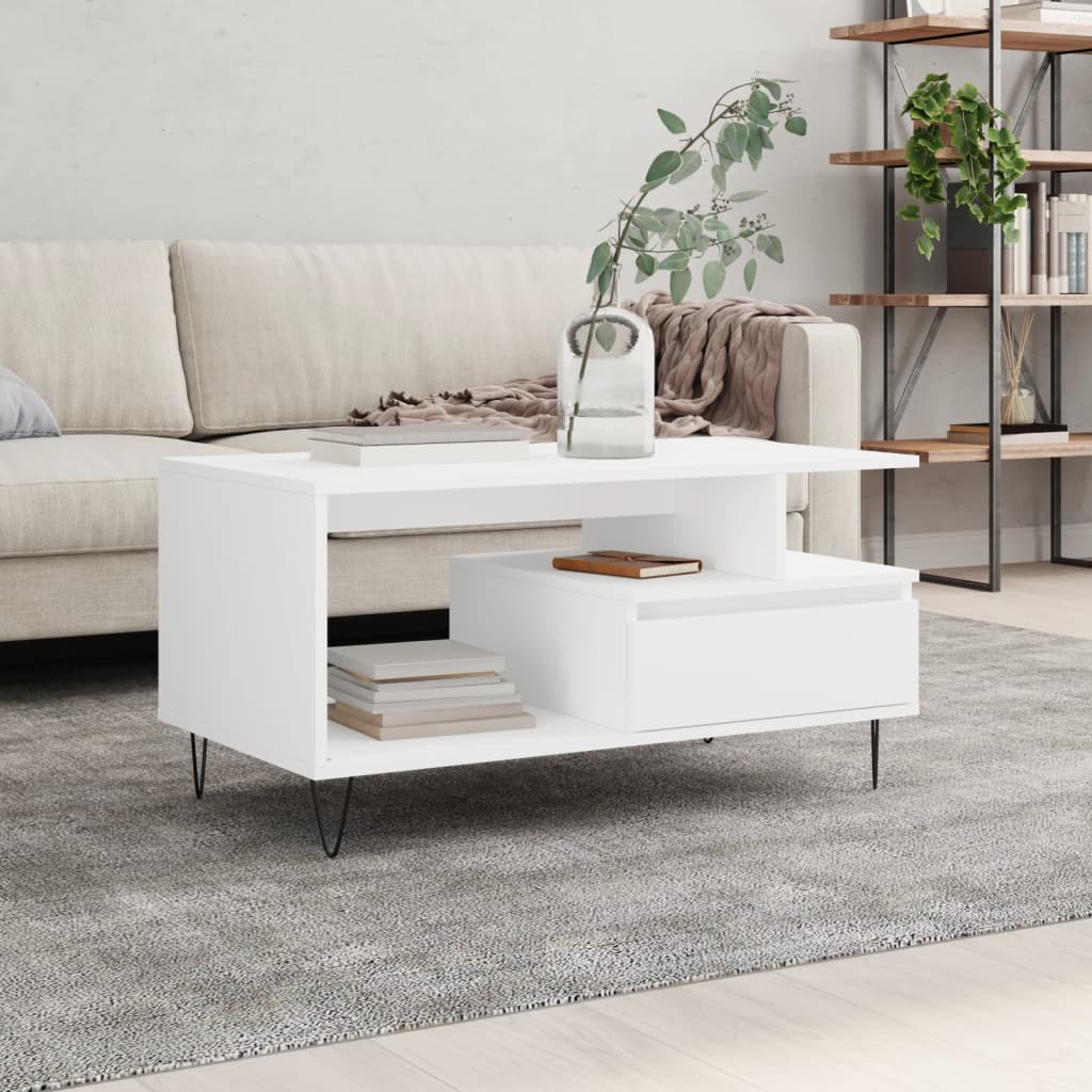 Table basse Blanc 90x49x45 cm Bois d’ingénierie - Tables basses
