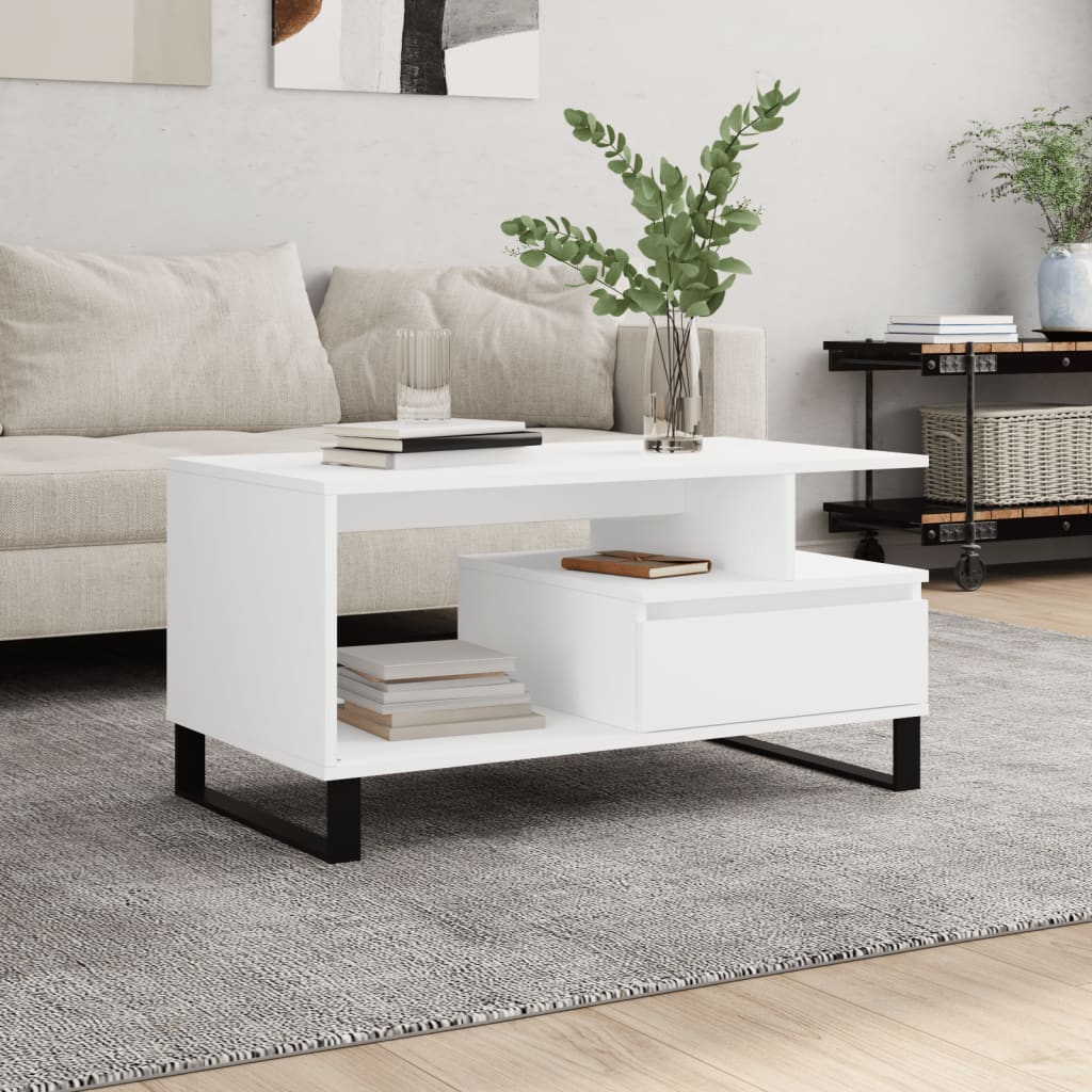Table basse Blanc 90x49x45 cm Bois d’ingénierie - Tables basses