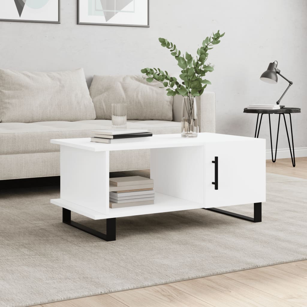 Table basse blanc 90x50x40 cm bois d’ingénierie - Tables basses