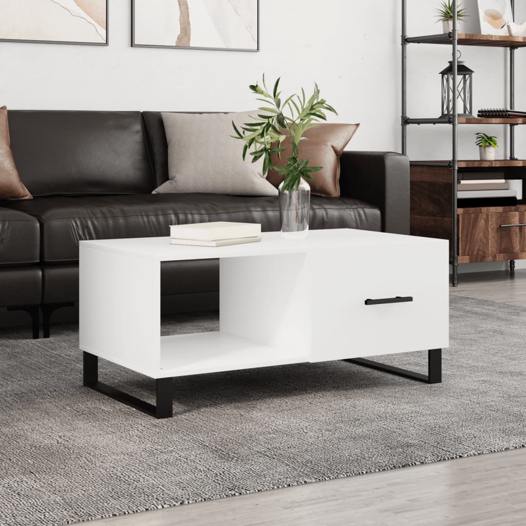 Table basse blanc 90x50x40 cm bois d’ingénierie - Tables basses
