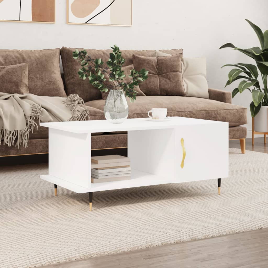 Table basse blanc 90x50x40 cm bois d’ingénierie - Tables basses