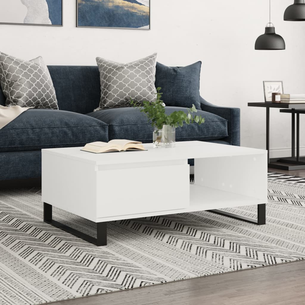 Table basse blanc 90x60x35 cm bois d’ingénierie - Tables basses