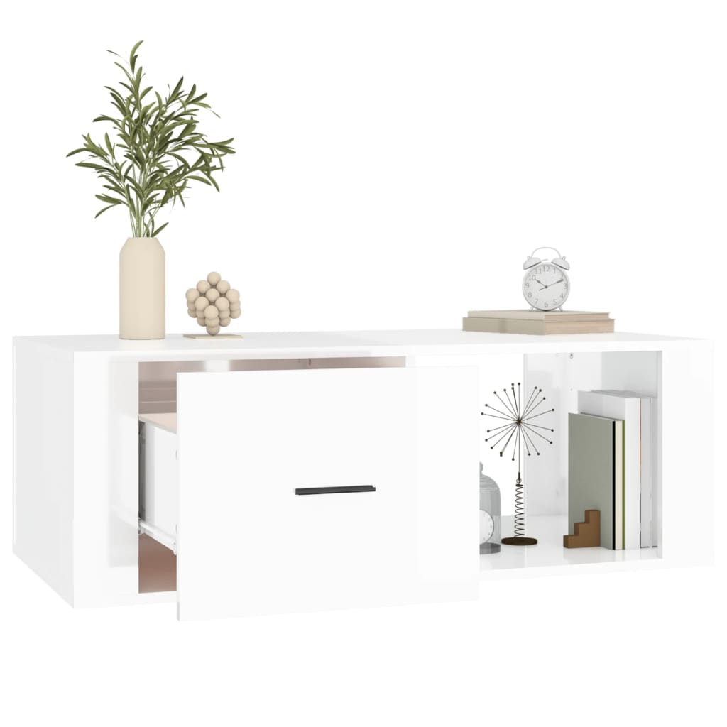 Table basse Blanc brillant 100x50,5x35 cm Bois d’ingénierie - Tables basses