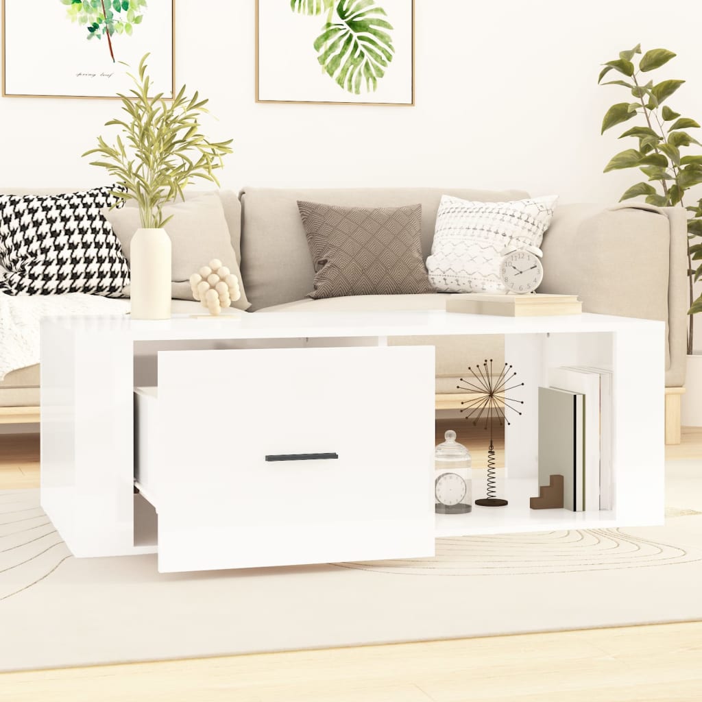 Table basse Blanc brillant 100x50,5x35 cm Bois d’ingénierie - Tables basses
