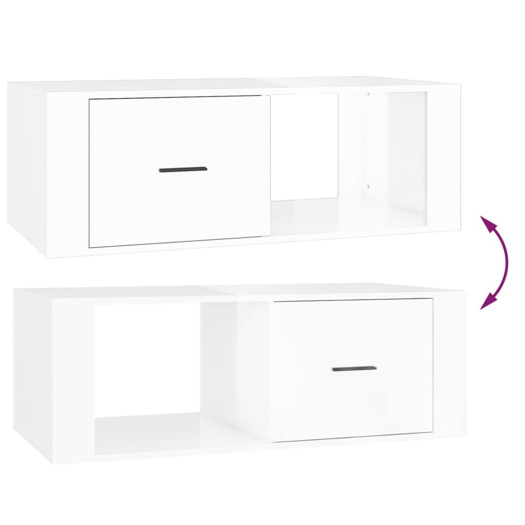 Table basse Blanc brillant 100x50,5x35 cm Bois d’ingénierie - Tables basses