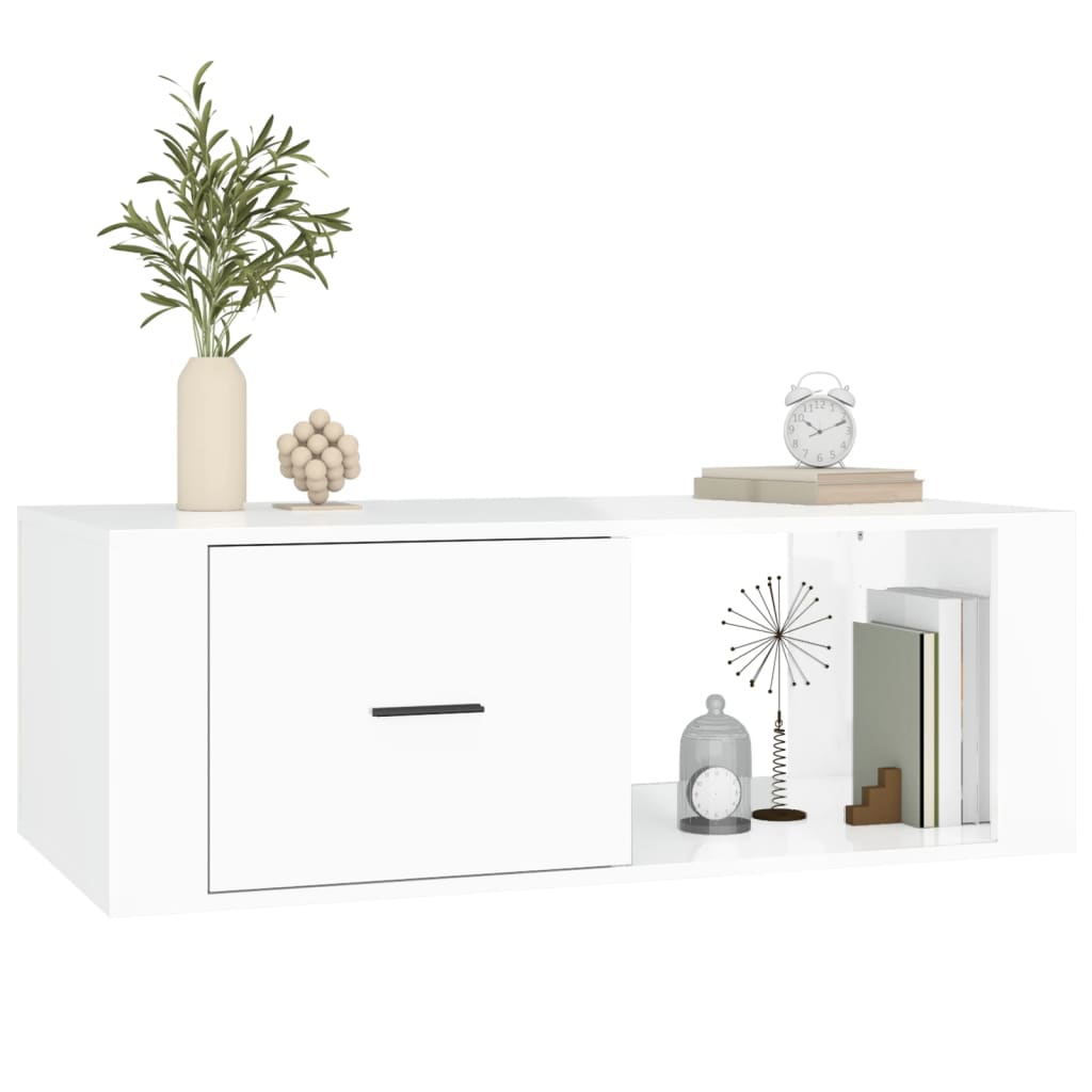 Table basse Blanc brillant 100x50,5x35 cm Bois d’ingénierie - Tables basses