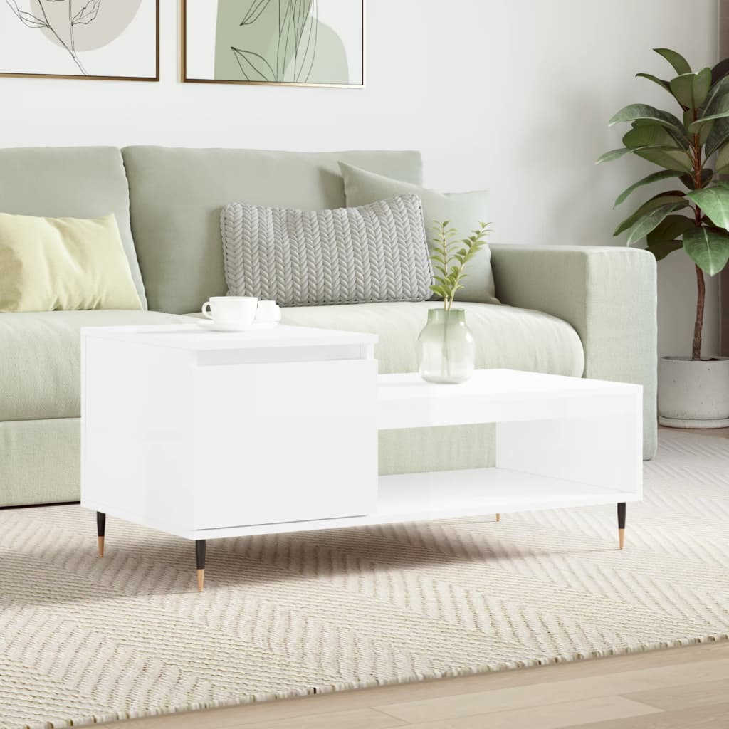 Table basse Blanc brillant 100x50x45 cm Bois d’ingénierie - Tables basses