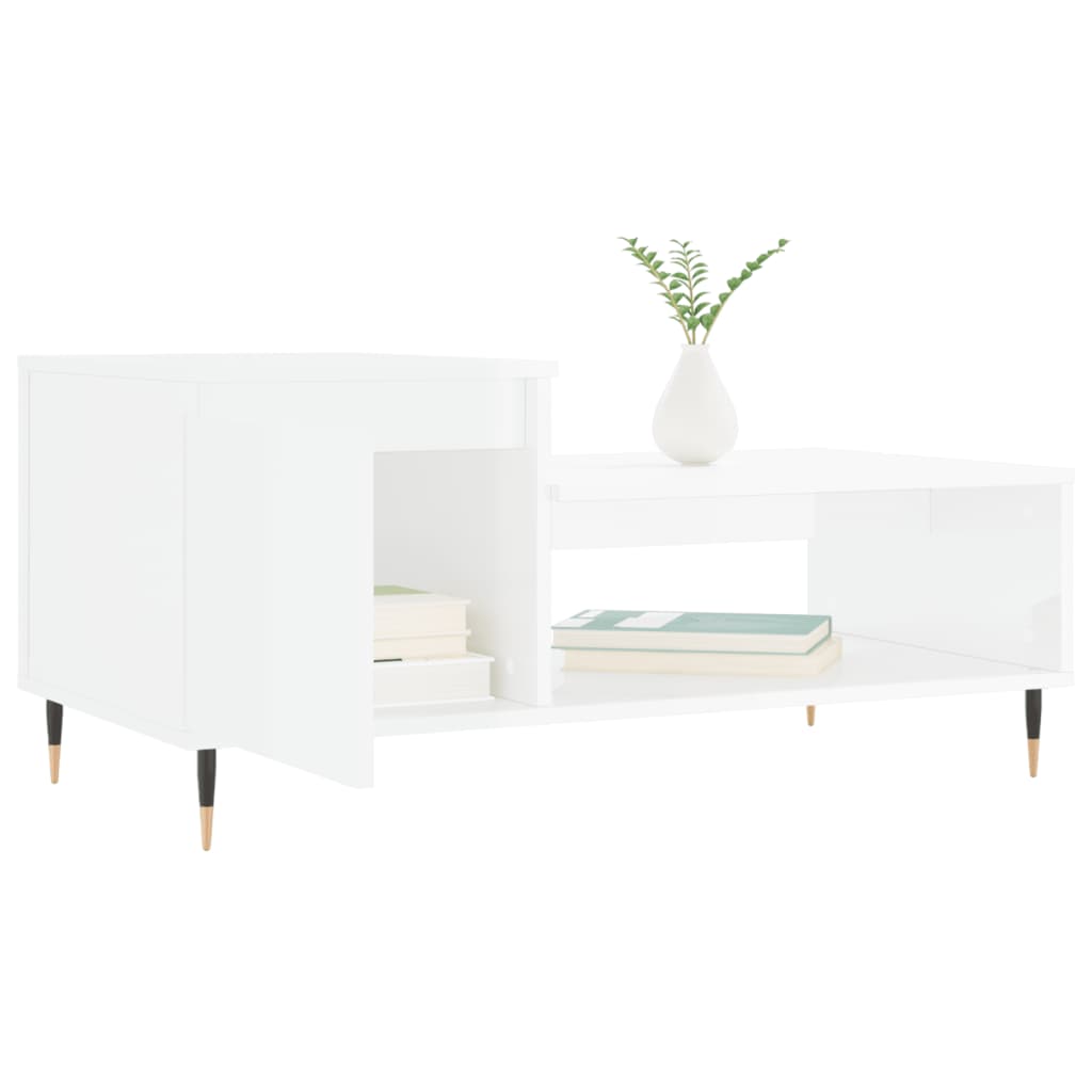 Table basse Blanc brillant 100x50x45 cm Bois d’ingénierie - Tables basses