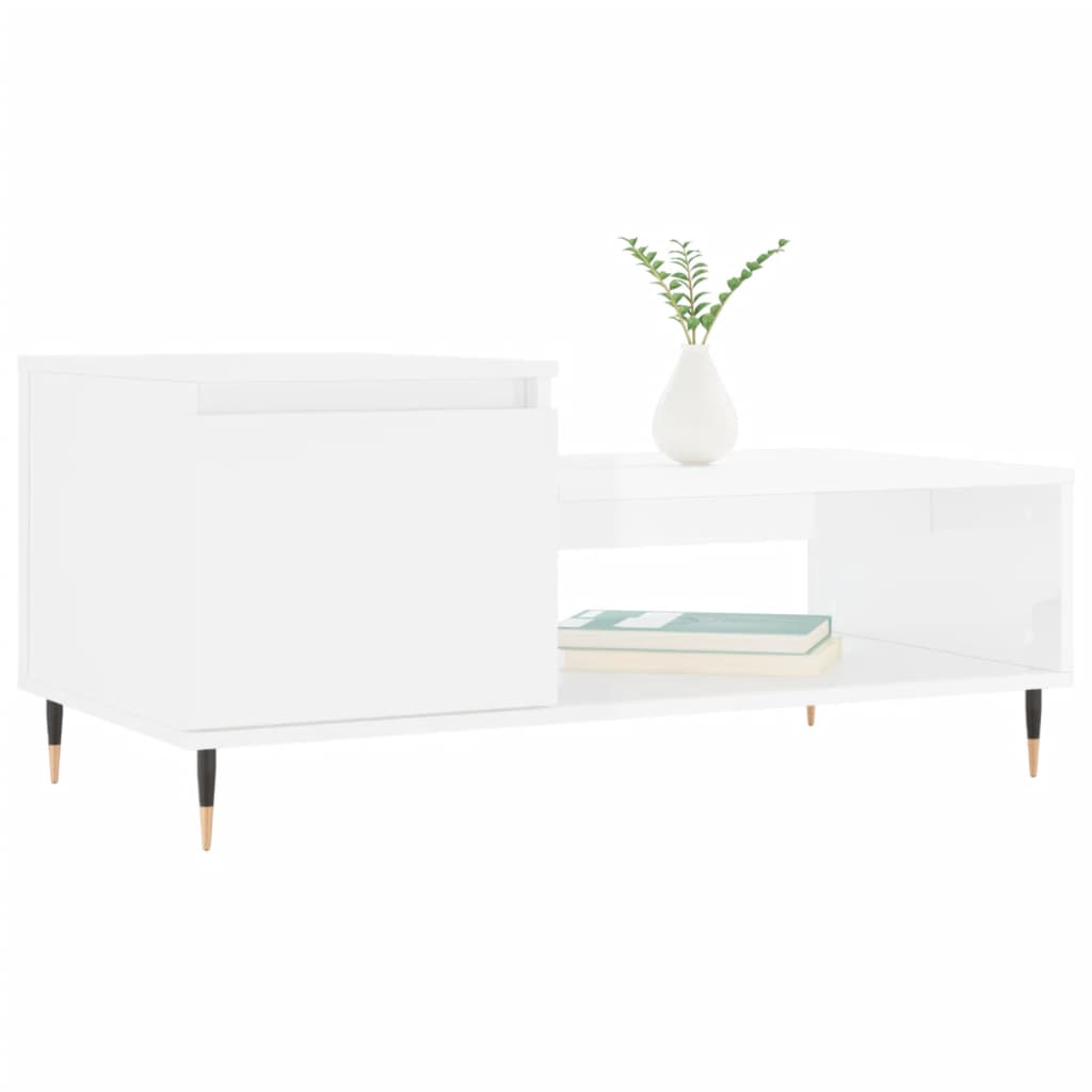 Table basse Blanc brillant 100x50x45 cm Bois d’ingénierie - Tables basses